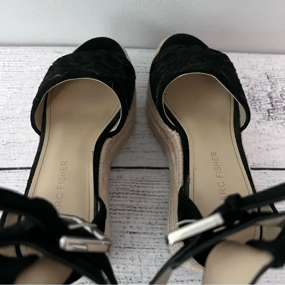 Marc Fisher Black Espadrille Platform Wedge Sandals Size 6M